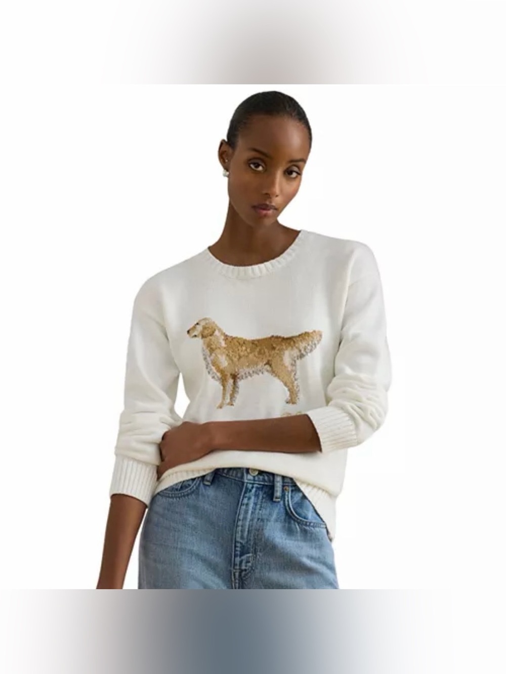 Lauren Ralph Lauren Intarsia Knit Dog Golden Retriever Sweater in White NWT